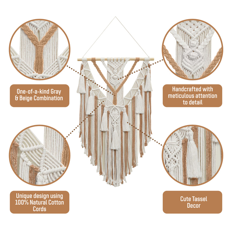Macrame Wall Hanging - Multi-Tassel Design (Tan)