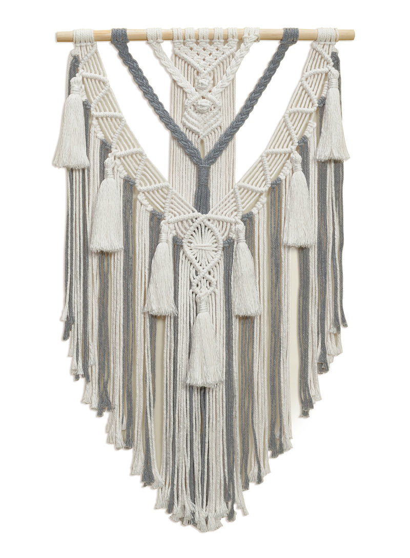 Macrame Wall Hanging - Multi-Tassel Design (Gray)