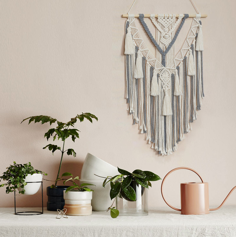 Macrame Wall Hanging - Multi-Tassel Design (Gray)