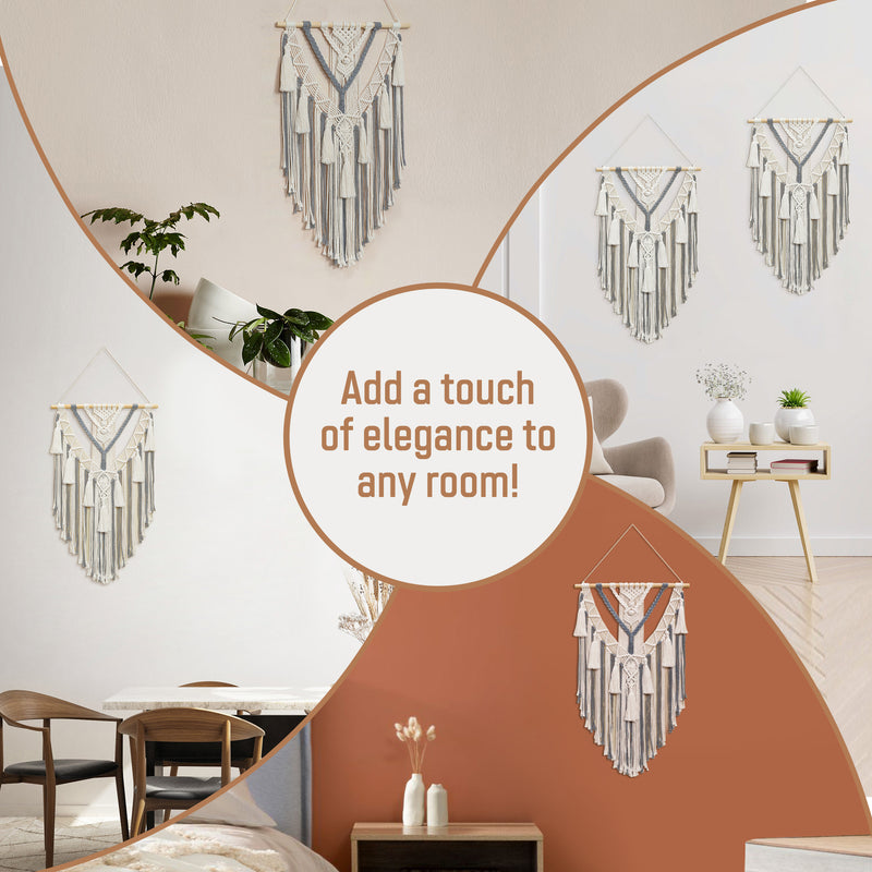 Macrame Wall Hanging - Multi-Tassel Design (Gray)