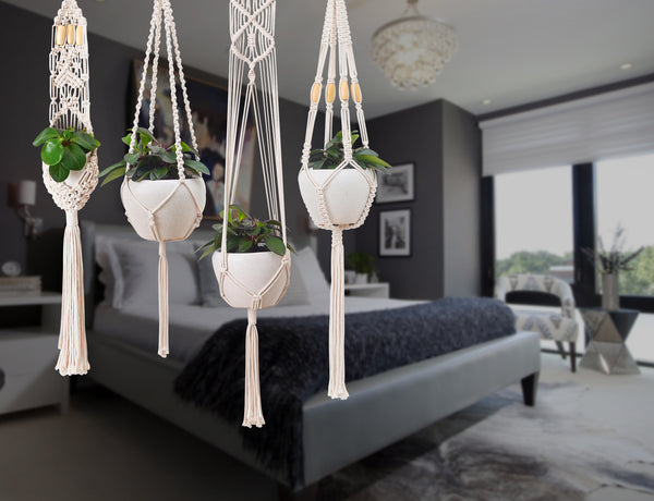 Macrame Plant Hanger - Set of 4 plant hangers for Indoor and Outdoor Usage