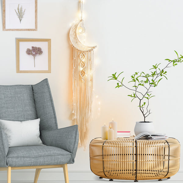 Macrame Moon Dream Catcher with Fairy Lights