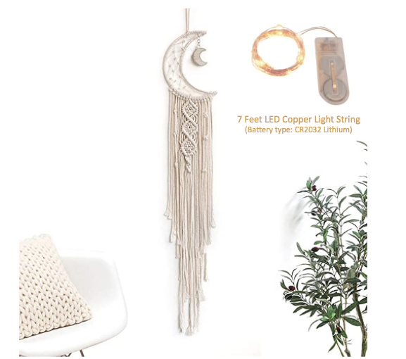 Macrame Moon Dream Catcher with Fairy Lights