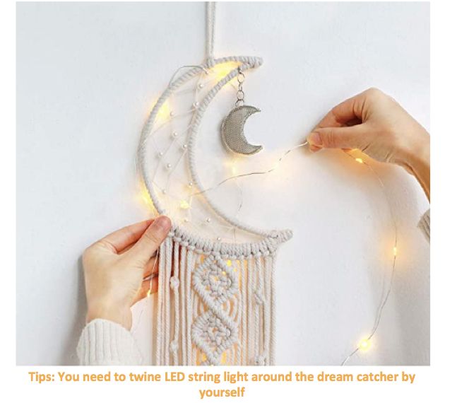 Macrame Moon Dream Catcher with Fairy Lights