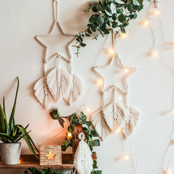 Macrame Leaf Star Dreamcatcher With Fairy Lights