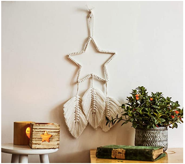 Macrame Leaf Star Dreamcatcher With Fairy Lights