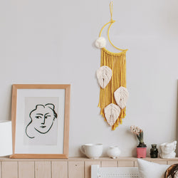 Moon Dream Catcher - Yellow Moon With Leaves