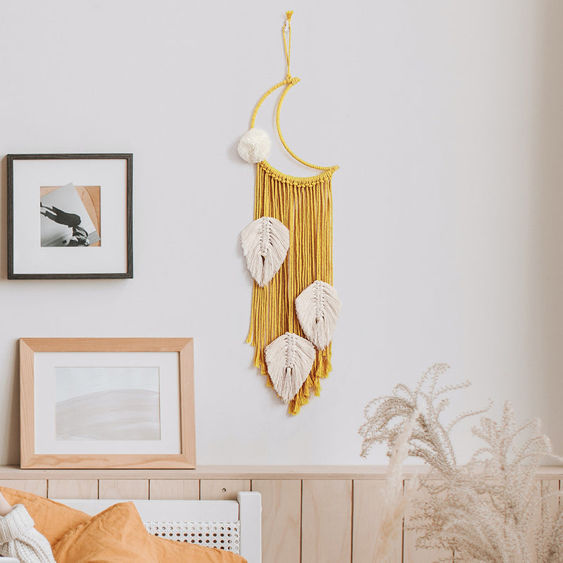 Moon Dream Catcher - Yellow Moon With Leaves